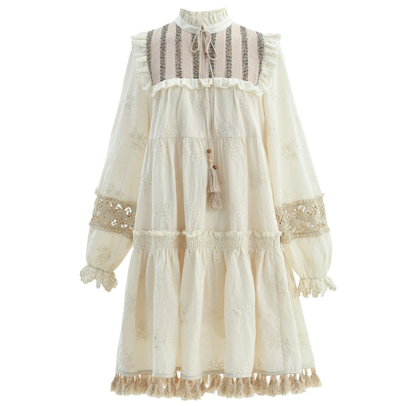 Mori Kei Dress Set Bohemian Vest With Tassels Ethnic Dress (L M S / Dress) 39268:644916