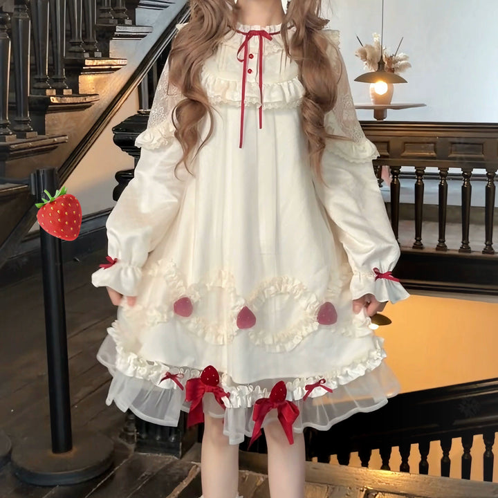 A-Line Daily Lolita OP Dress, Strawberry Accents 44324:805684