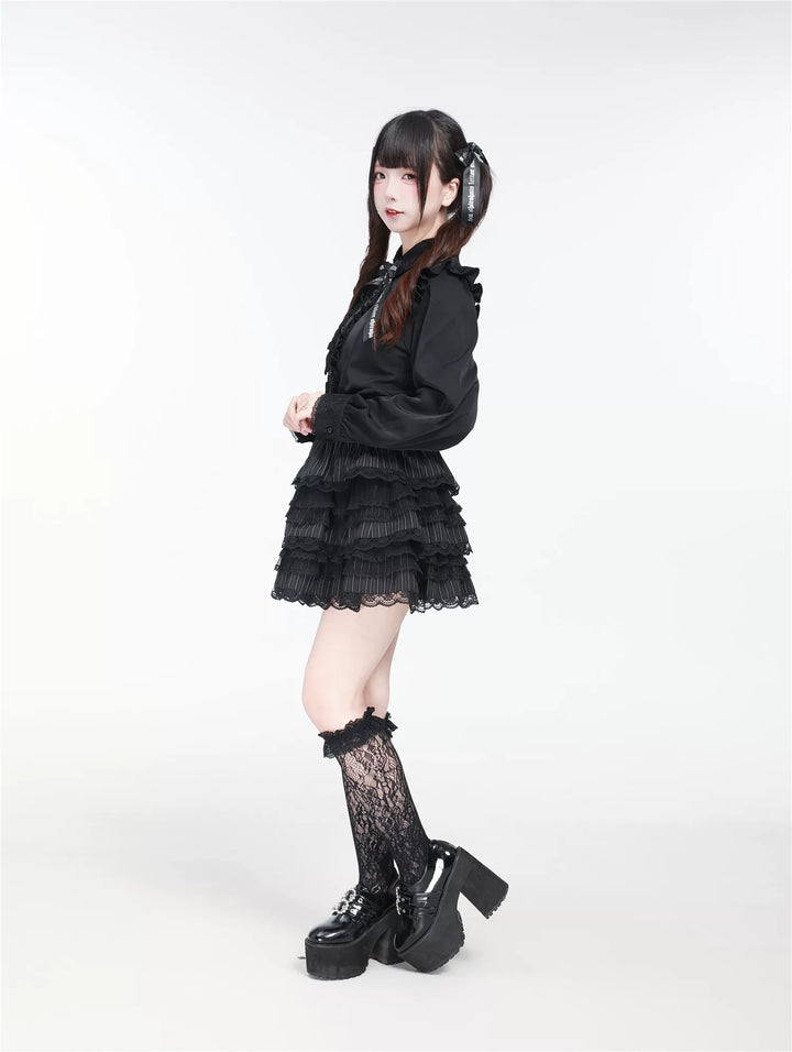 Jirai Kei Long Sleeve Blouse, Lace Collar 45645:858475