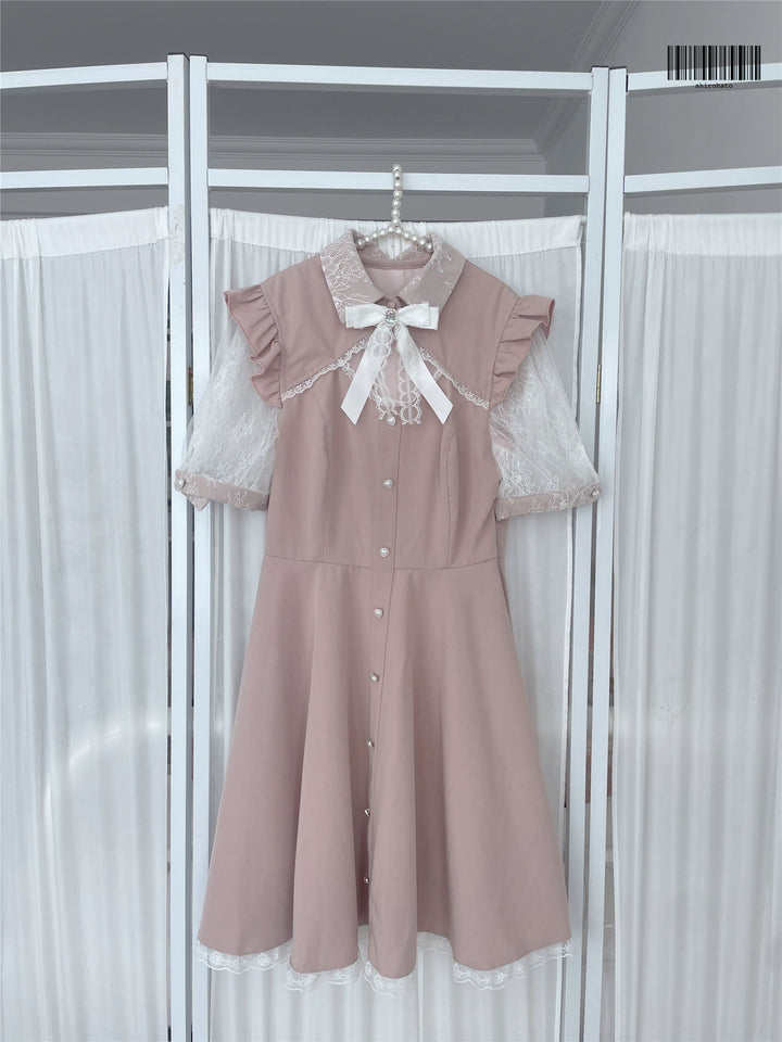 Jirai Kei Dress Lace Collar Dress Short-sleeve Dress (2XL L M S XL) 38498:590260