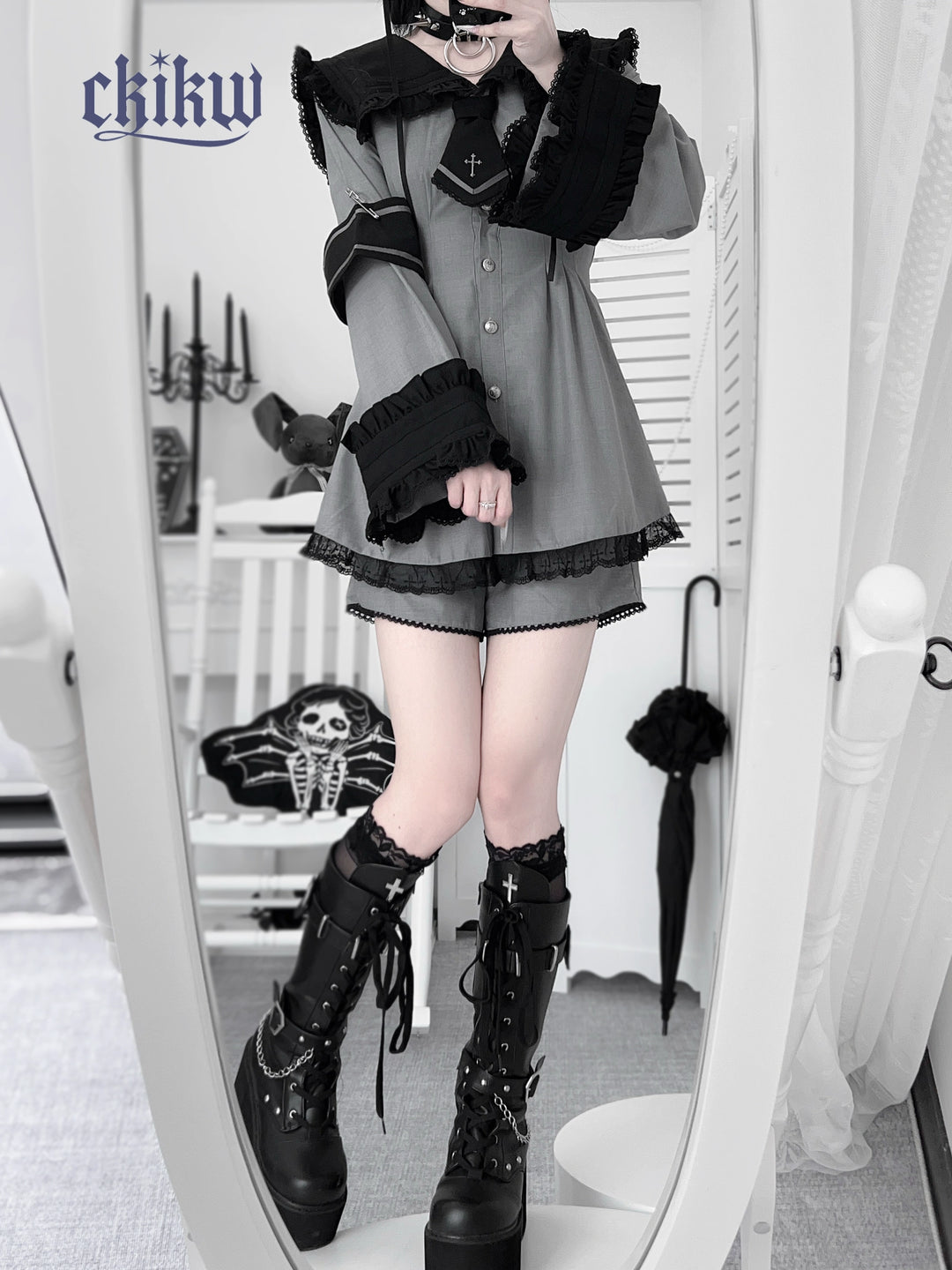 Sailor Collar Jirai Kei Dress Set, Detachable Armband 43864:788495