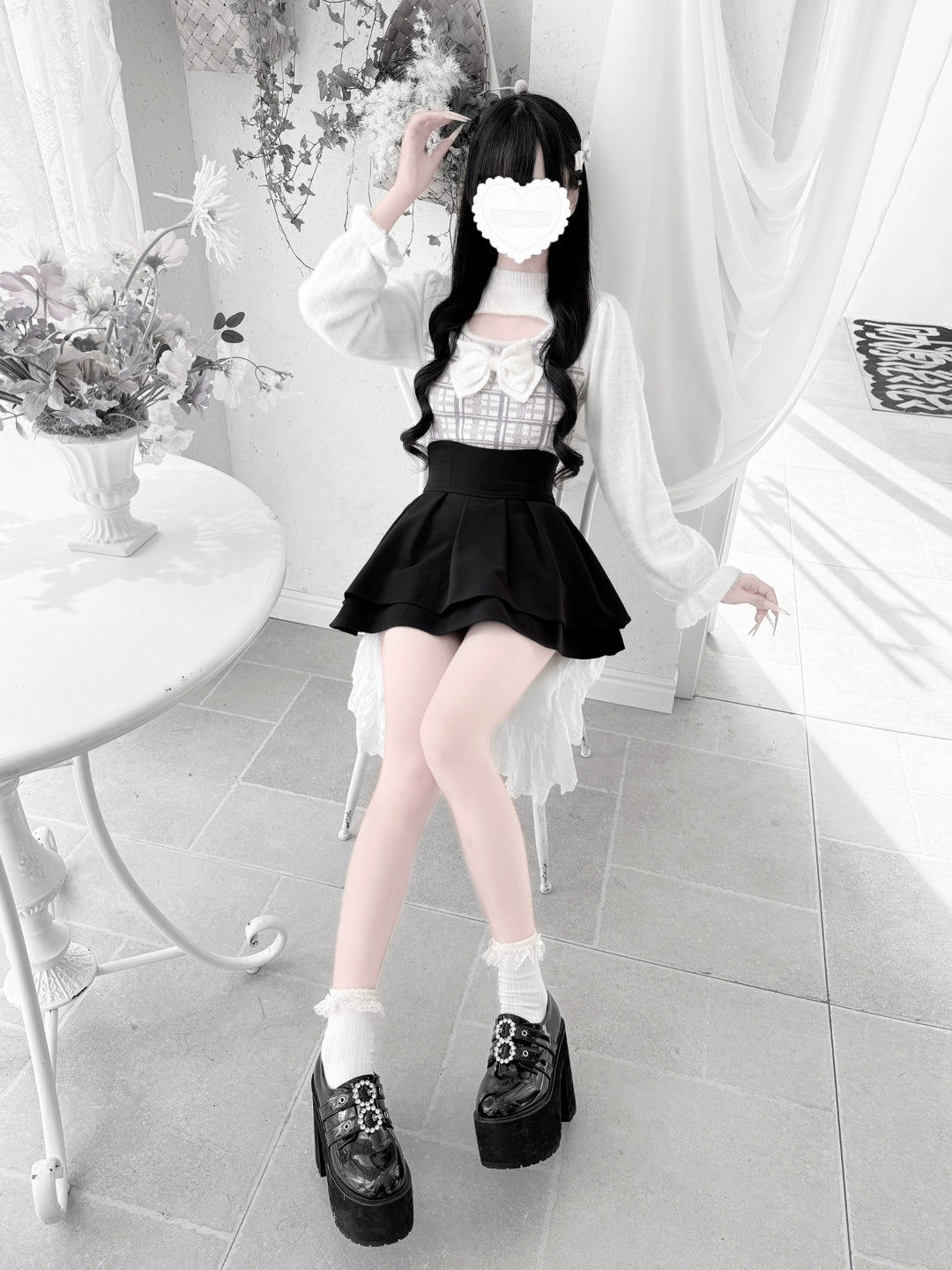 Jirai Kei Chest Cut-Out Sweater, Faux Mink Plush 44155:797190