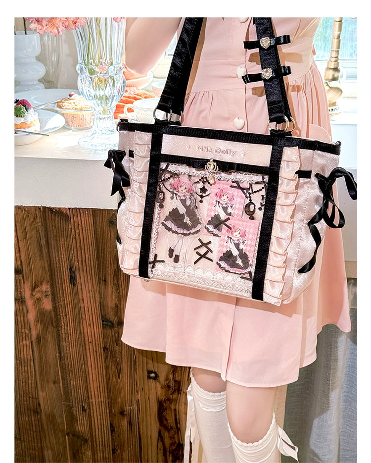 Large-Capacity Ita Bag, Clear Window Front + Rhinestones 43231:779320