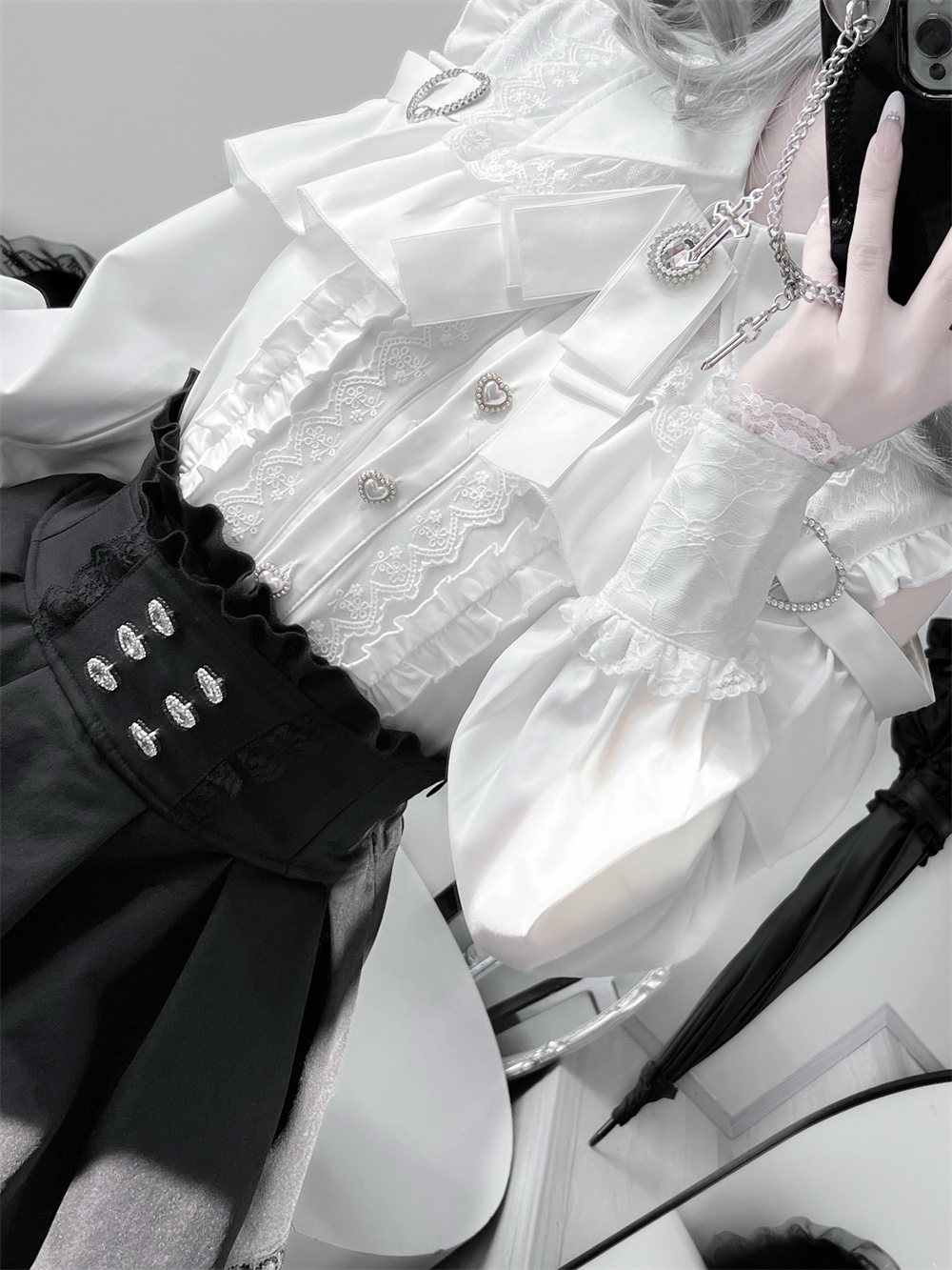 Lace-trimmed Jirai Kei Blouse, Multiple Colors 43878:788254