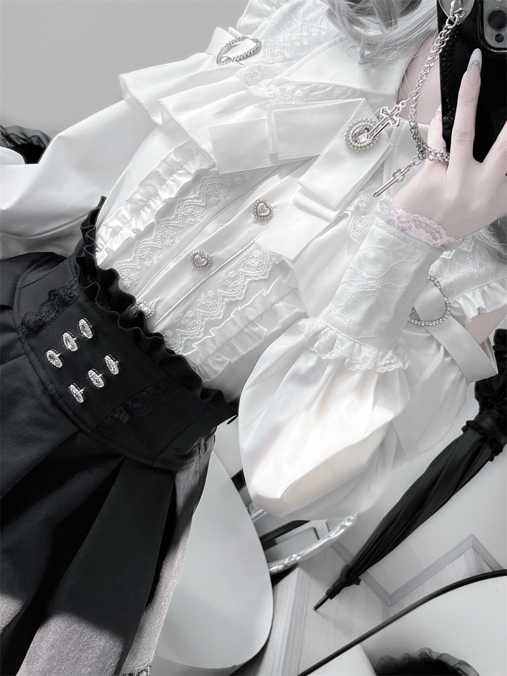 Lace-trimmed Jirai Kei Blouse, Multiple Colors 43878:788254