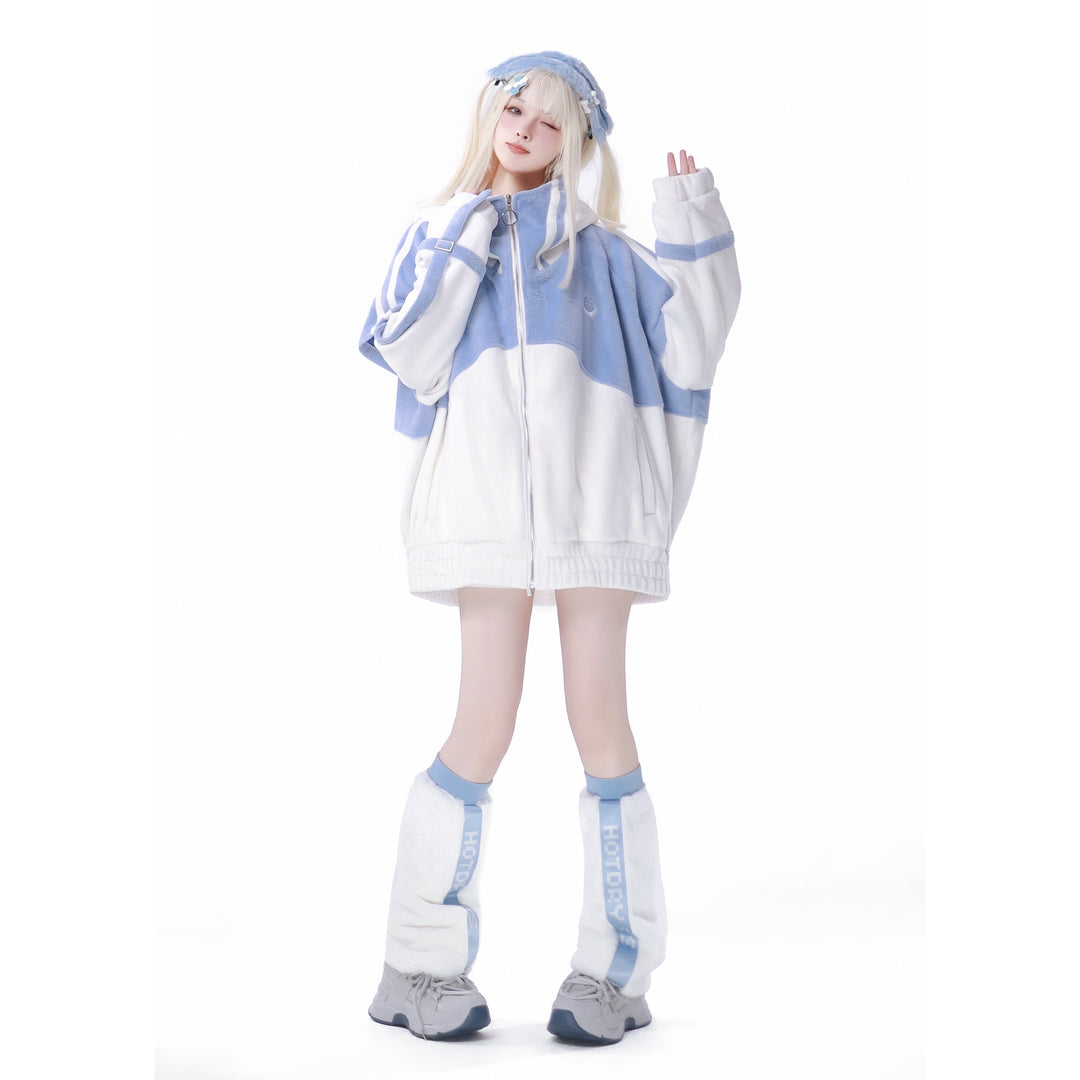 Jirai Kei Winter Coat Plush Hooded Sports Set 34498:465492