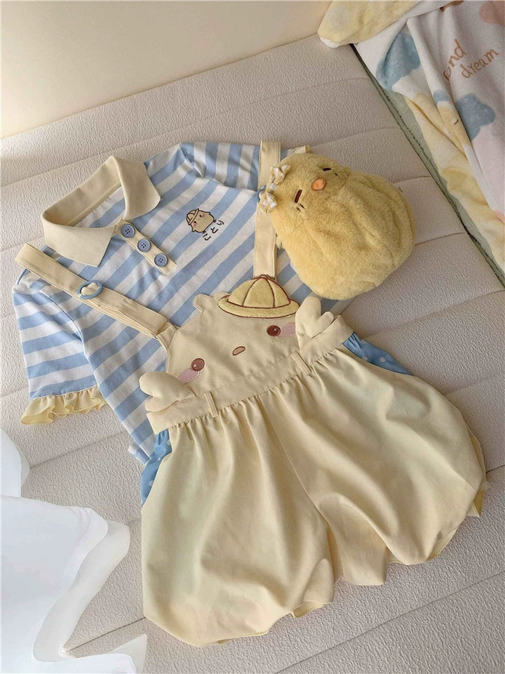 Yellow Suspender Shorts Blue Striped T-shirt 31734:366556 31734:366556