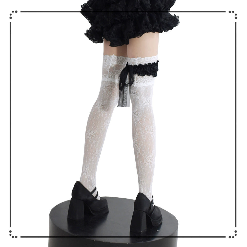 Gothic Lolita Lace Stockings, Bow Garter 43755:784433