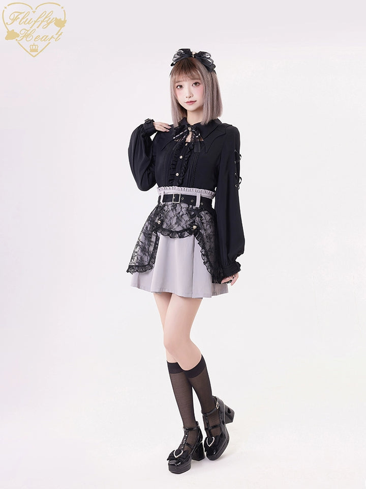 Jirai Kei Black Purple Skirt With Double Layer 21940:350866 21940:350866