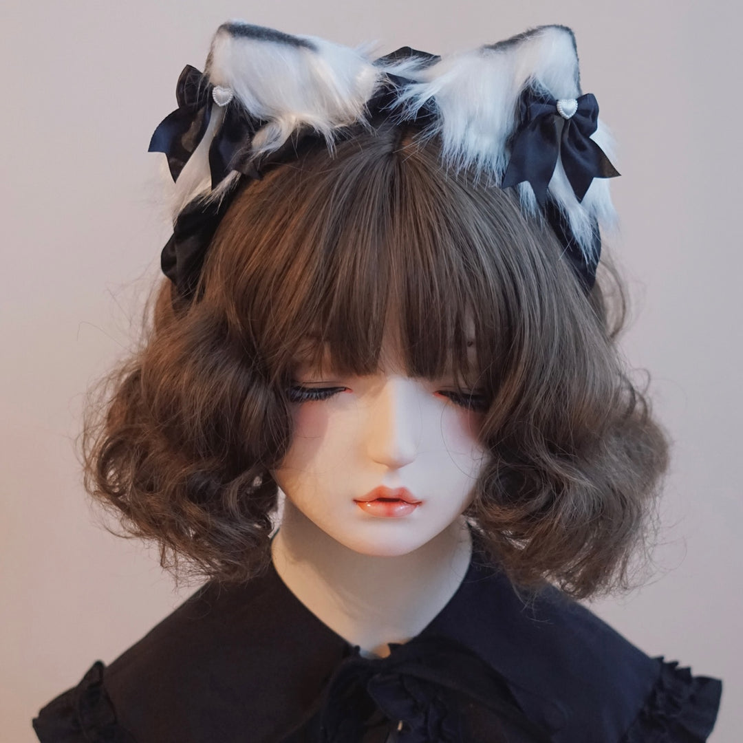 Lolita Headwear Handmade Cat Ears Hairband Black White Bow (2) 28946:332766 (2) 28946:332766