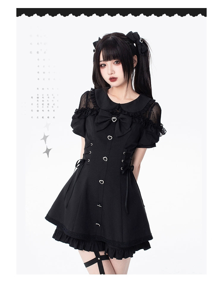 Jirai Kei Dress And Shorts Lace-up Short Sleeve Outfit 37750:565402 37750:565402