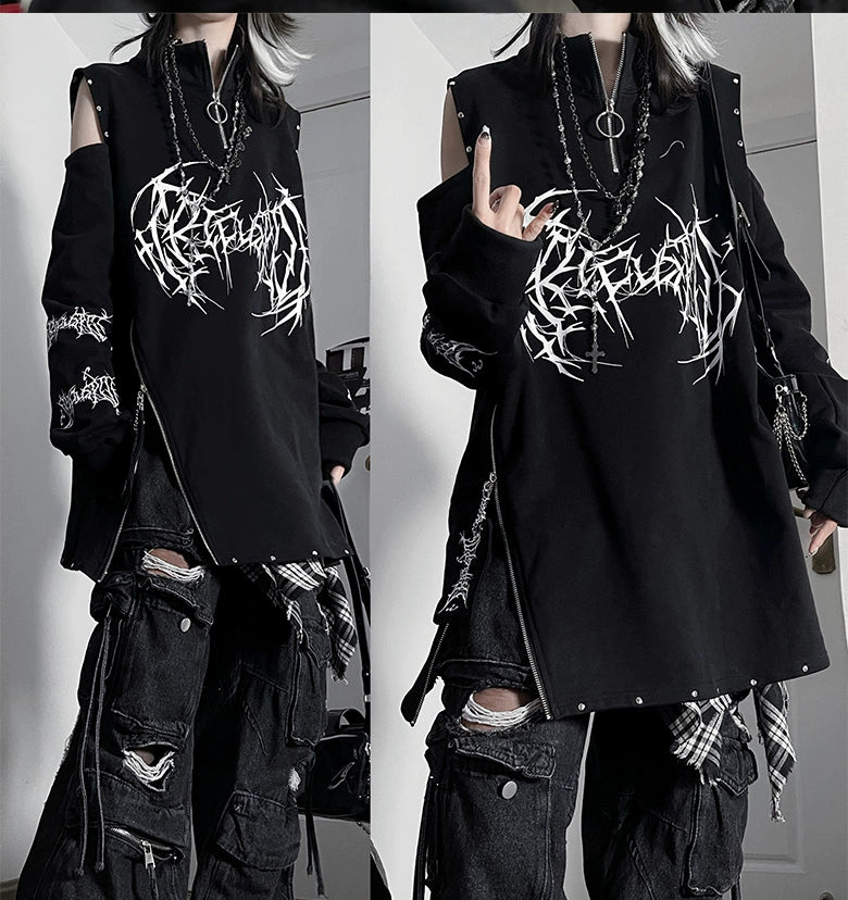 Subculture Cotton Sweatshirt, Open-Shoulder 43874:789247