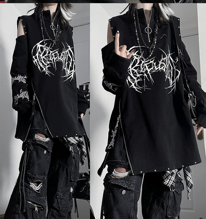 Subculture Cotton Sweatshirt, Open-Shoulder 43874:789247