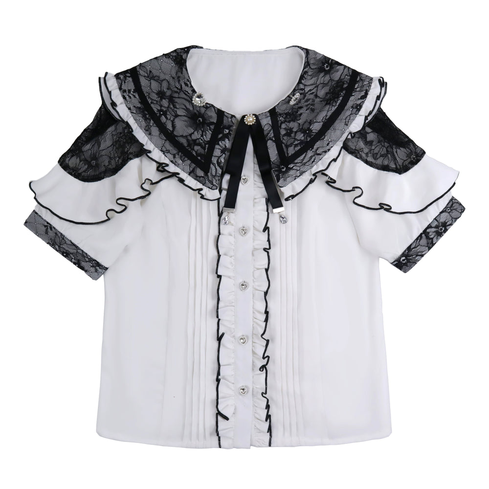 Chiffon Jirai Kei Blouse, Bow Collar (L M S XL) 43784:785814