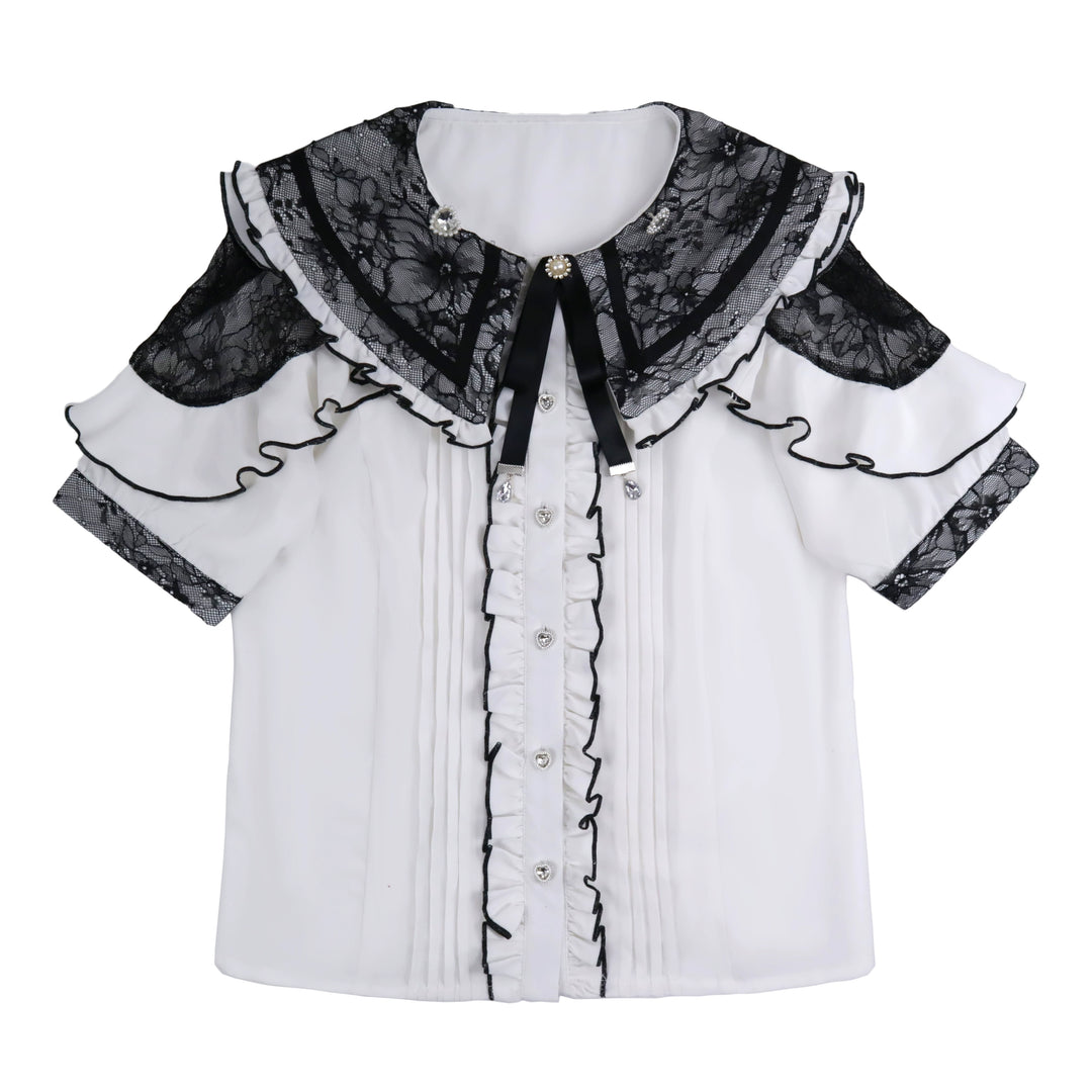 Chiffon Jirai Kei Blouse, Bow Collar (L M S XL) 43784:785814