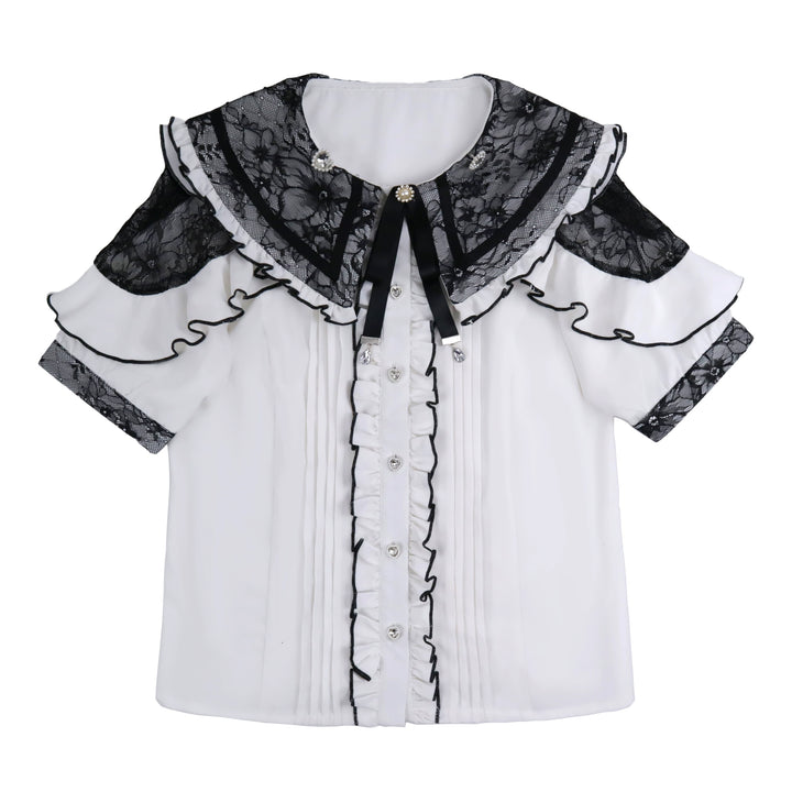 Chiffon Jirai Kei Blouse, Bow Collar (L M S XL) 43784:785814