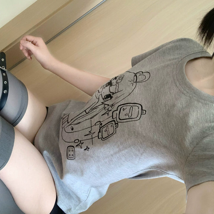 Yami Kawaii Gray T-Shirt With Anime Sick Girl Print 42898:757206