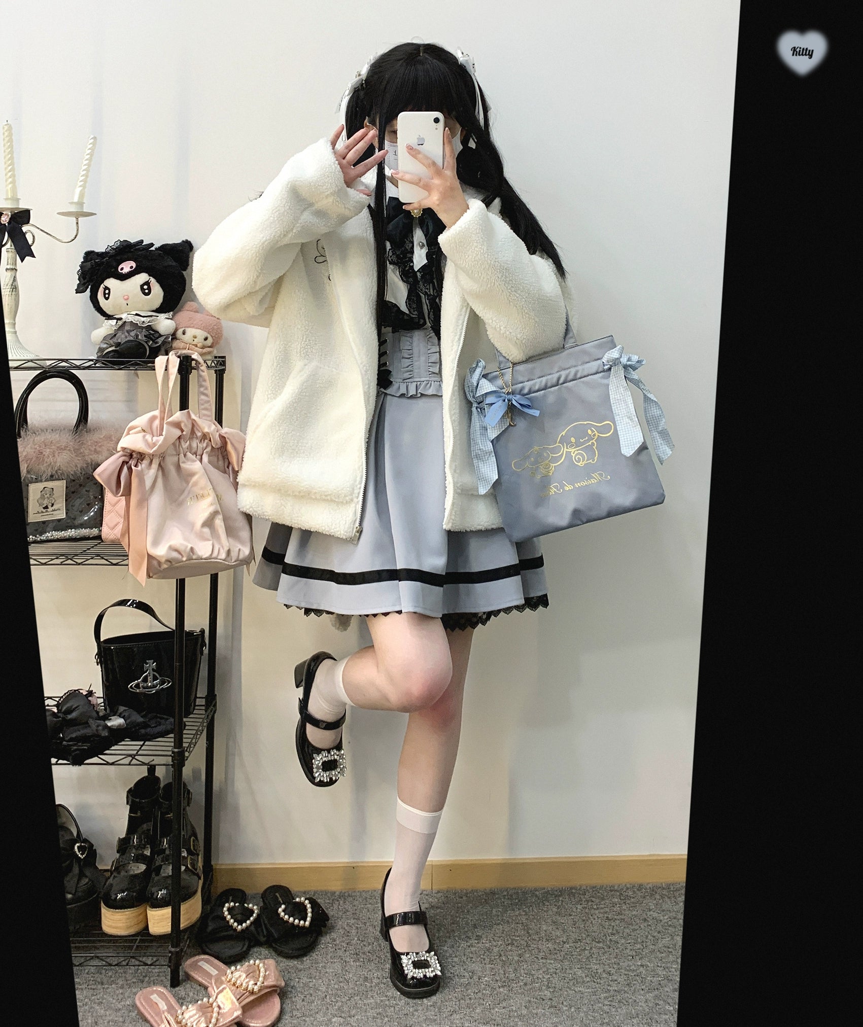 Jirai Kei Skirt High Waist Lace Up Skirt With Bow Tie 31860:396690