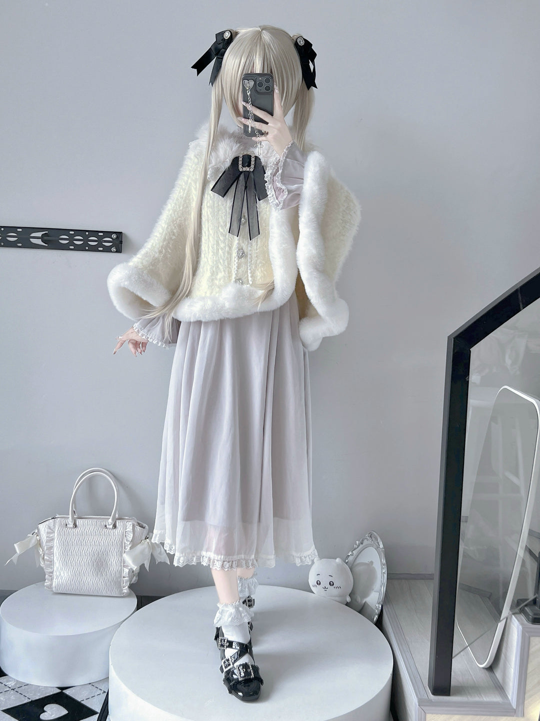 Jirai Kei Coat Lolita Cape Winter Sweetheart Knitted Coat 40864:678788