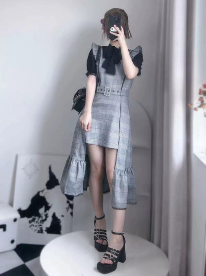 Jirai Kei Dress Faux Two-piece Dress Ruffle Irregular Dress 37844:574070
