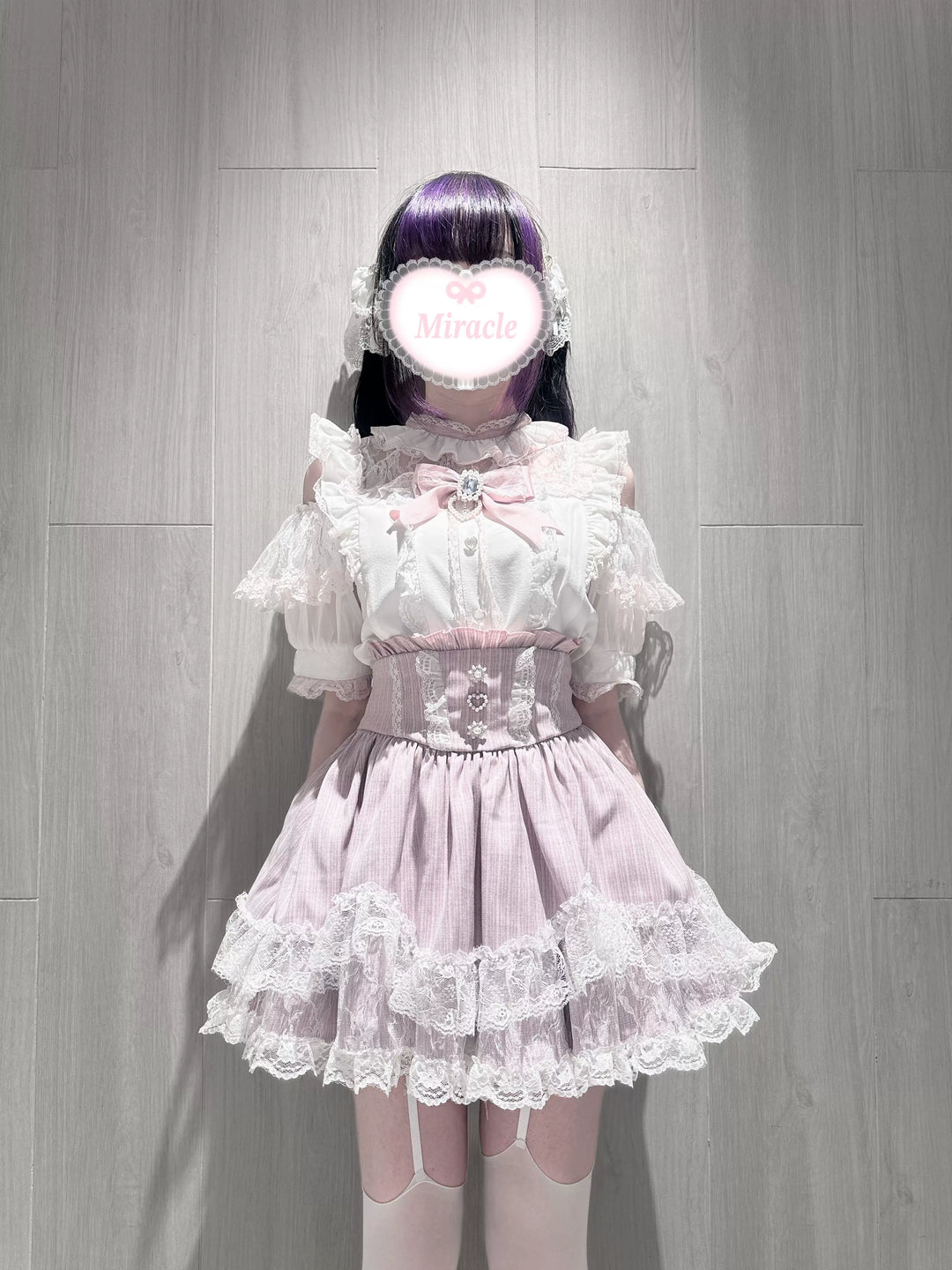 Jirai Kei Petal Shaped Hem Skirt, Layered Lace Hem 45646:857712