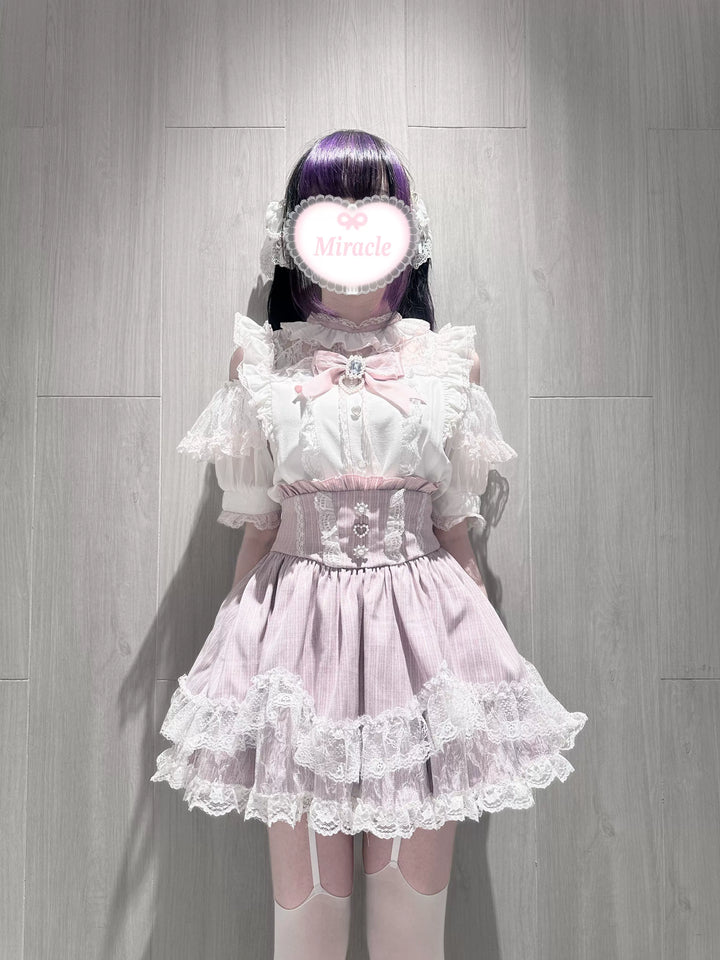 Jirai Kei Petal Shaped Hem Skirt, Layered Lace Hem 45646:857712