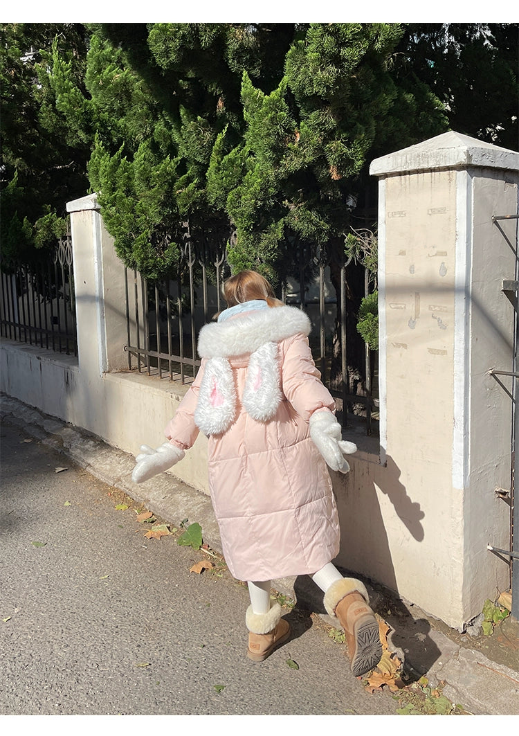 Kawaii Winter Coat Rabbit Ear Hooded Long Down Jacket 40340:665564