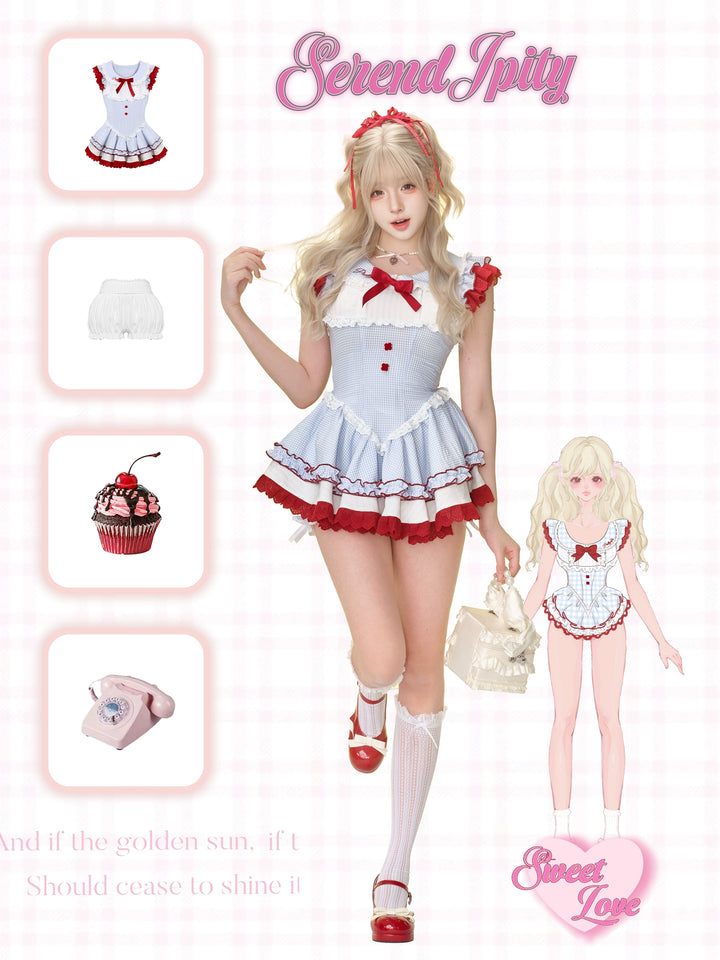 Blue Plaid Sweet Gyaru Dress, Puffy Safety Shorts 43425:779787
