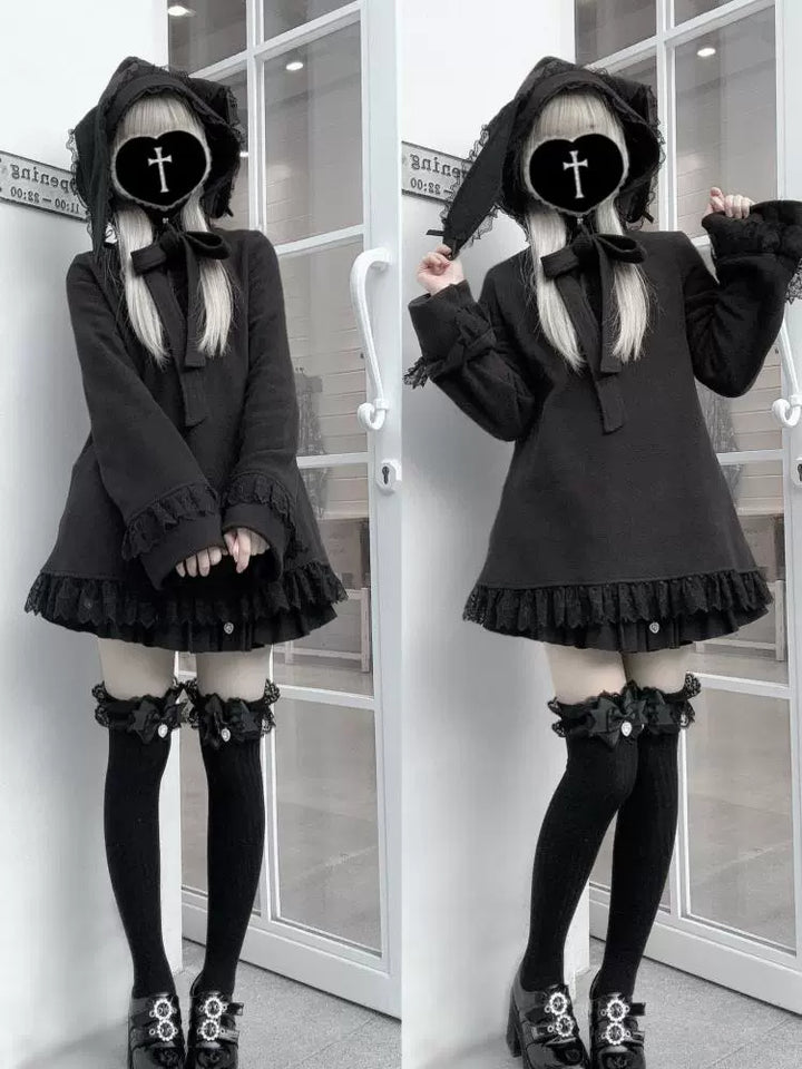 Sub Culture Loose Sweatshirt, Detachable Bunny-Ear Hood 44368:805906