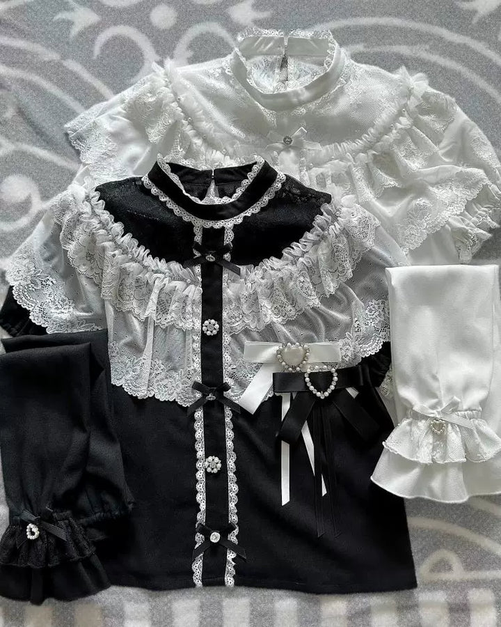 Jirai Kei Blouse with Layered Lace Cape & Detachable Sleeve 42860:758756