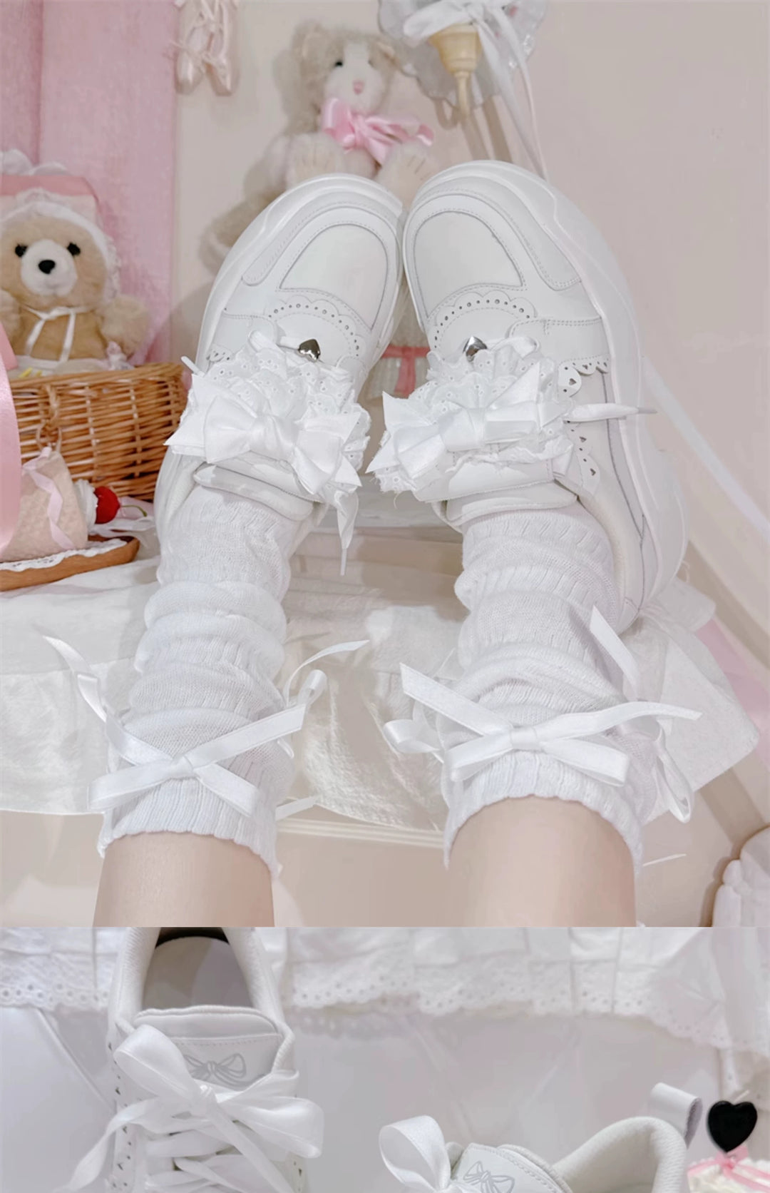 Jirai Kei Shoes Platform High-heels Lace Bow Sneakers 42161:729265