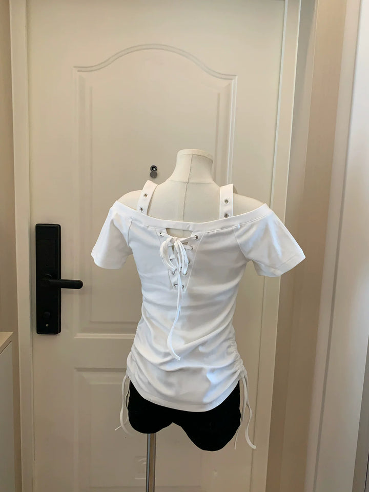 Subculture Skull Printed T-Shirt, Side Drawstring 45643:858230