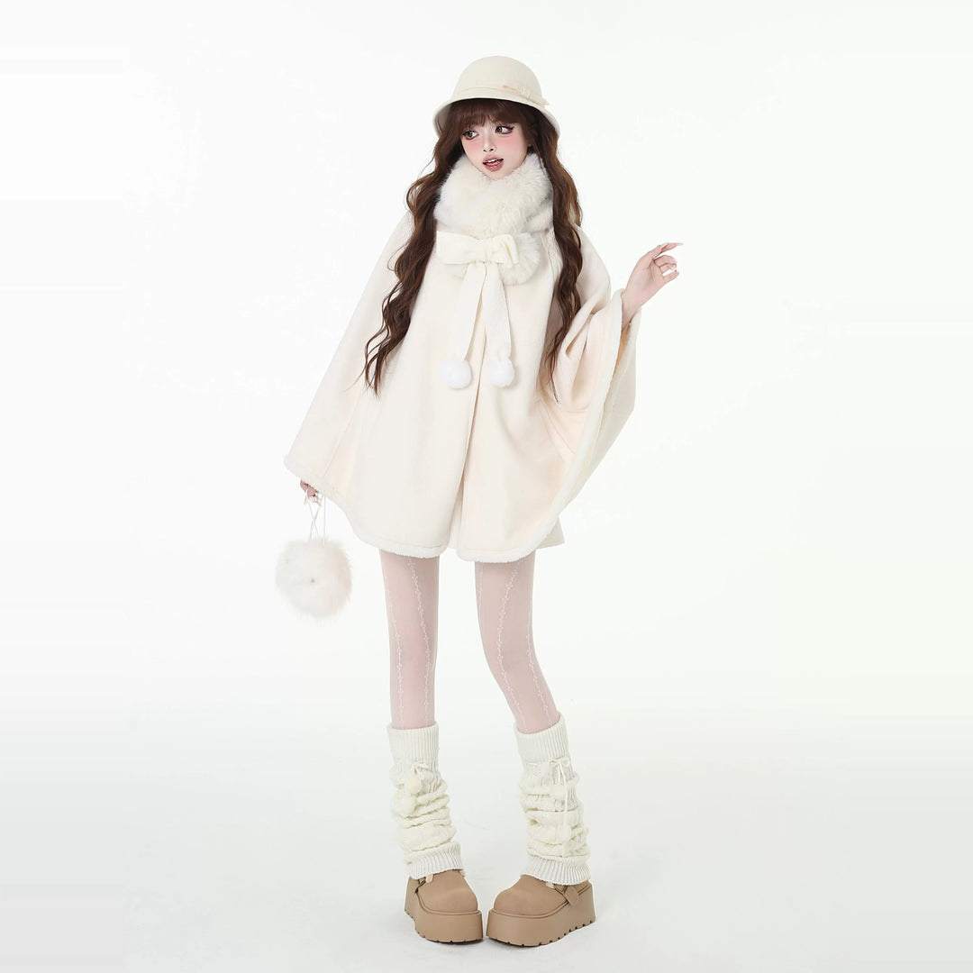 Jirai Kei Winter Coat White Bunny Ear Hooded Cape Coat 41056:684496