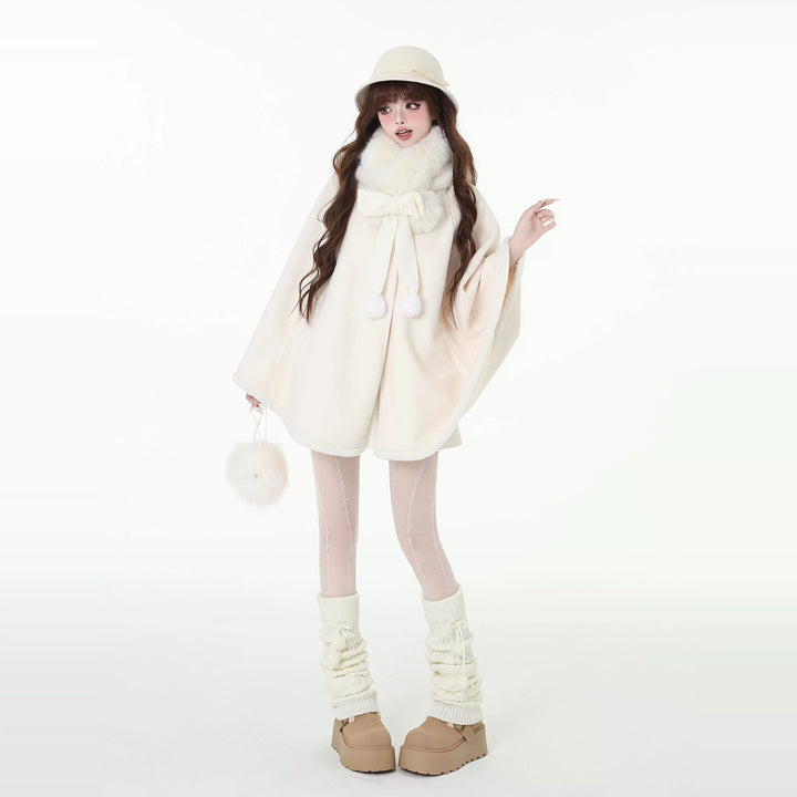 Jirai Kei Winter Coat White Bunny Ear Hooded Cape Coat 41056:684496