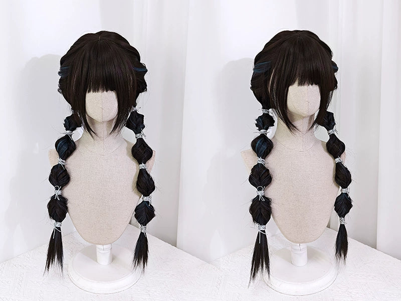 Jirai Kei Dark Brown Hidden Highlight Dyeing Haze Blue Wigs 22050:325258 22050:325258