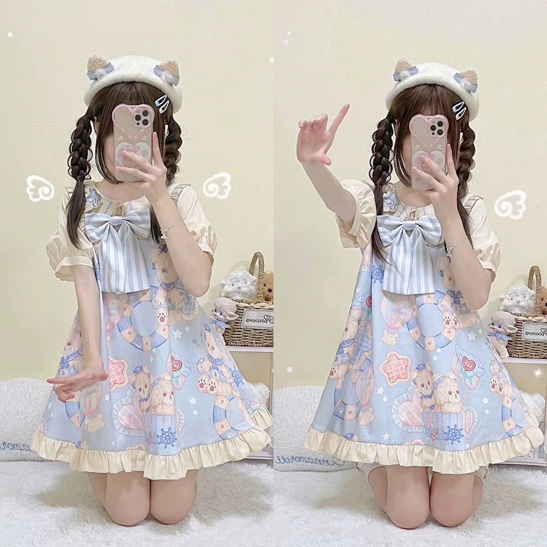 Sweet Lolita Dress Bear Print Jumper Dress Kawaii Salopette 37288:555366 37288:555366