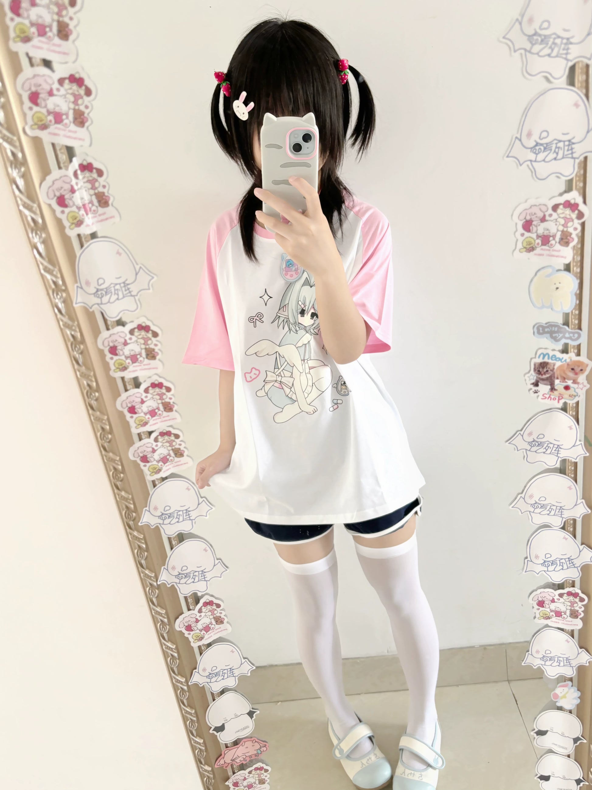 Jirai Kei Shirt Pink Raglan Sleeve Anime Top 37998:577962