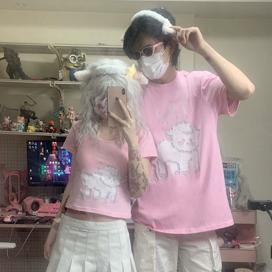 Kawaii Blue Pink Couples T-Shirt (L M S) 29202:338794