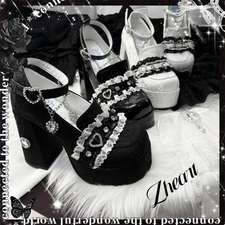 Jirai Kei High-Heeled Shoes, Lace Overlay 43987:790477