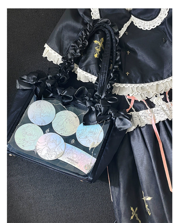 Elegant Satin Ita Bag, Rose-Inspired Ribbon & Clear Window 43230:773277