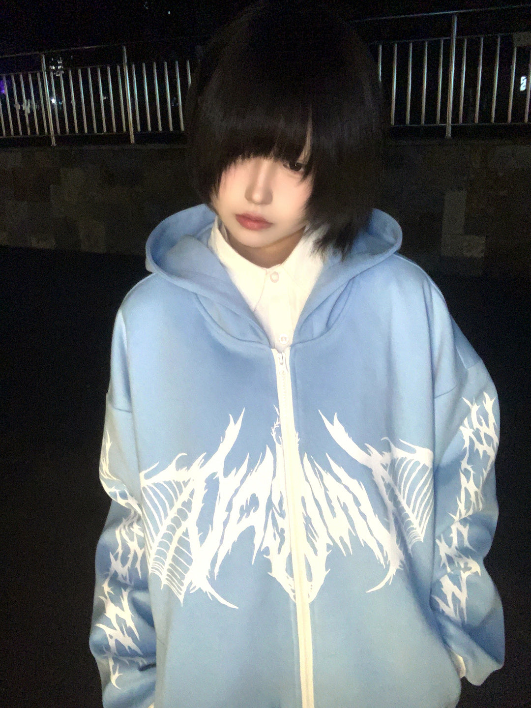 Jirai Kei Hoodie Blue Black Autumn and Winter Coat 33328:430902 33328:430902