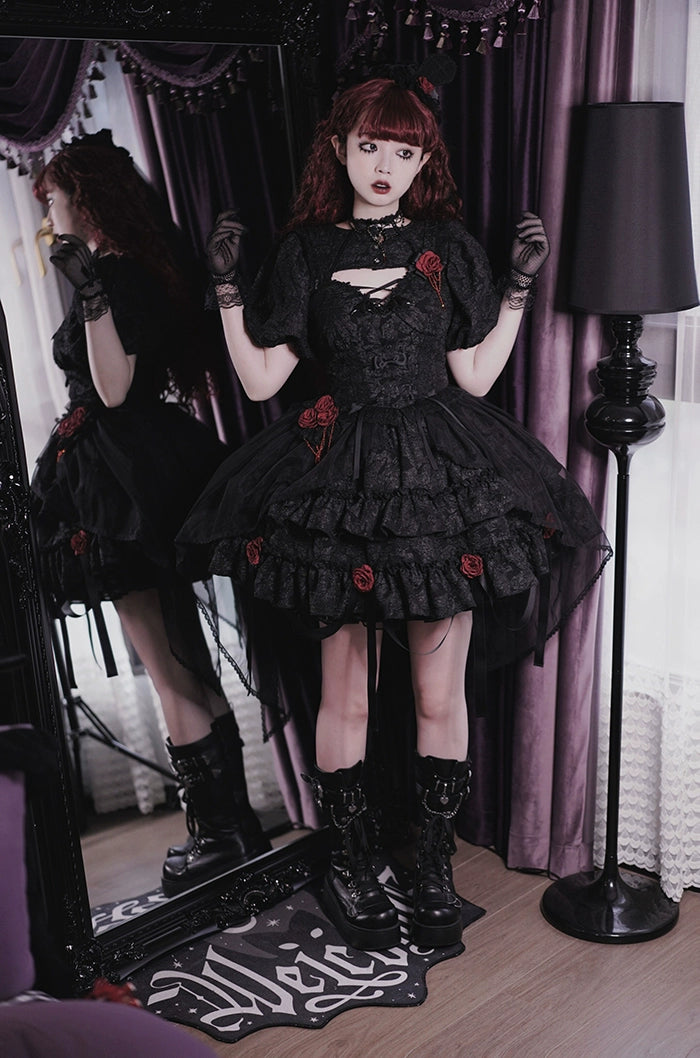 Gothic Lolita Skirt Set Blood Rose Skirt Corset Set Multicolor 35542:496476