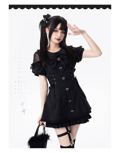 Jirai Kei Dress And Shorts Lace-up Short Sleeve Outfit 37750:565368