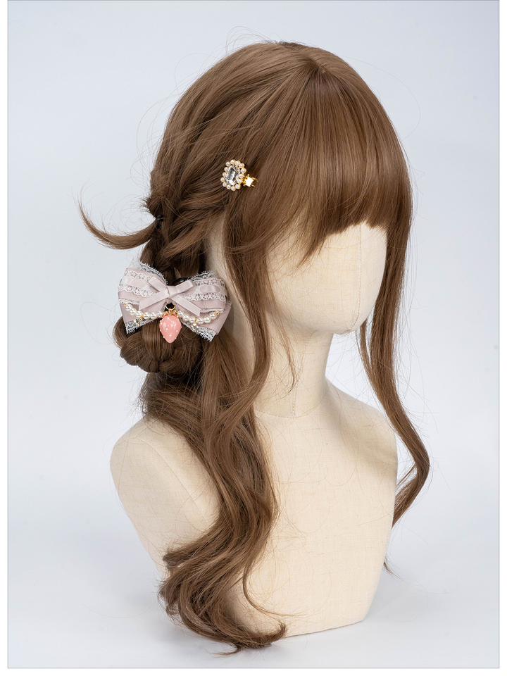 Lolita Bow Hair Clip Handmade Pearl Chain Barrette 36120:512826 36120:512826