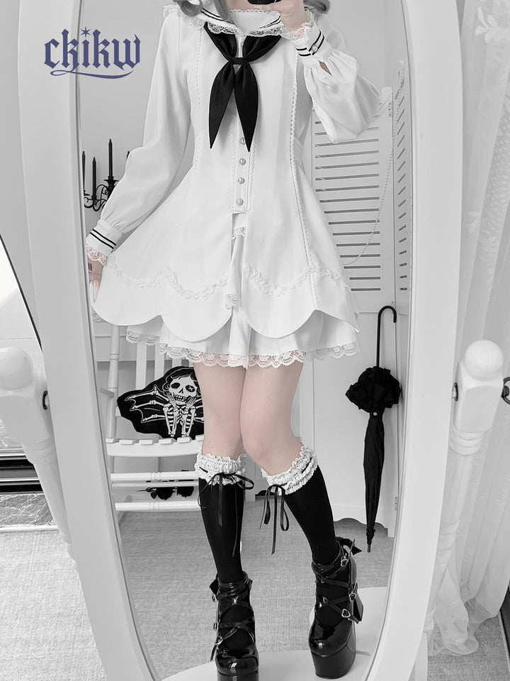 Sailor Collar Subculture Dress Set, Petal-Shaped Hem 43865:788508