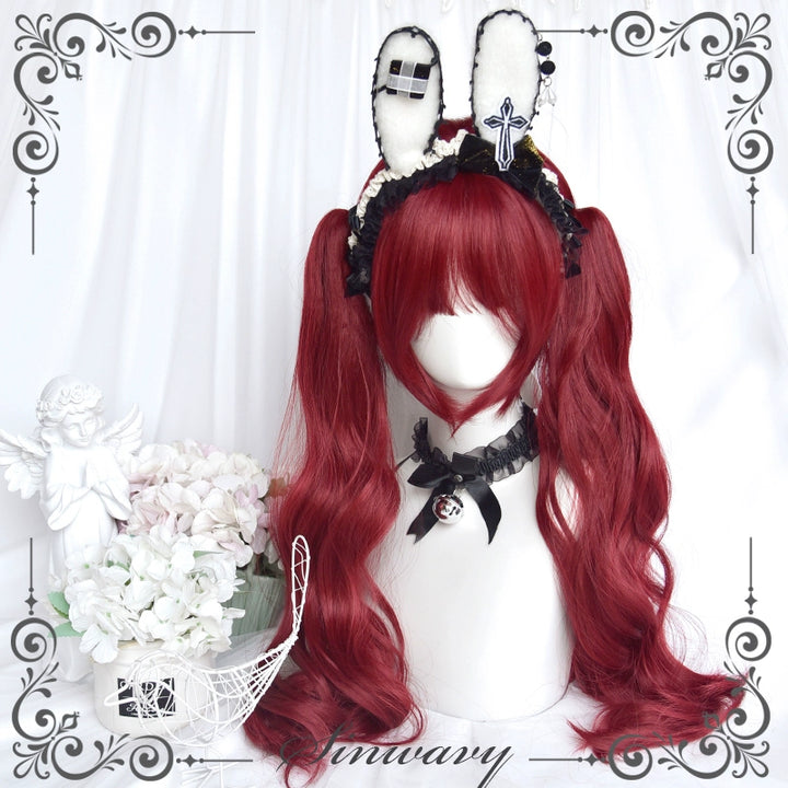 Gothic Lolita Wig Raspberry Red Claw Clip Double Ponyails 39354:640708