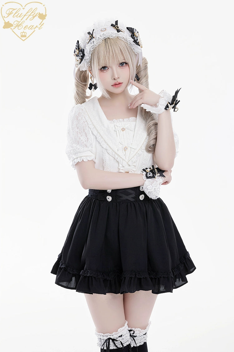 Lace Sailor Collar Jirai Kei Blouse, Heart Buttons 43586:780423