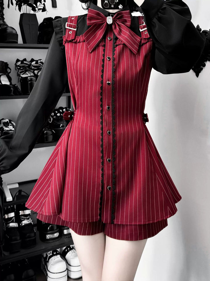 Jirai Kei Striped Dress, Contrast-color Long Sleeve 45795:865645