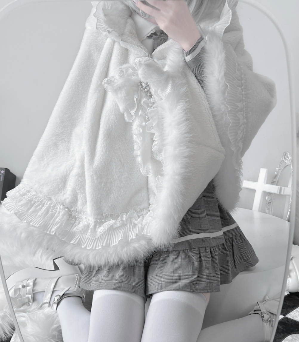 Jirai Kei Winter Coat Fleece Hoodie Cape Coat With Cat Ears 41412:696310