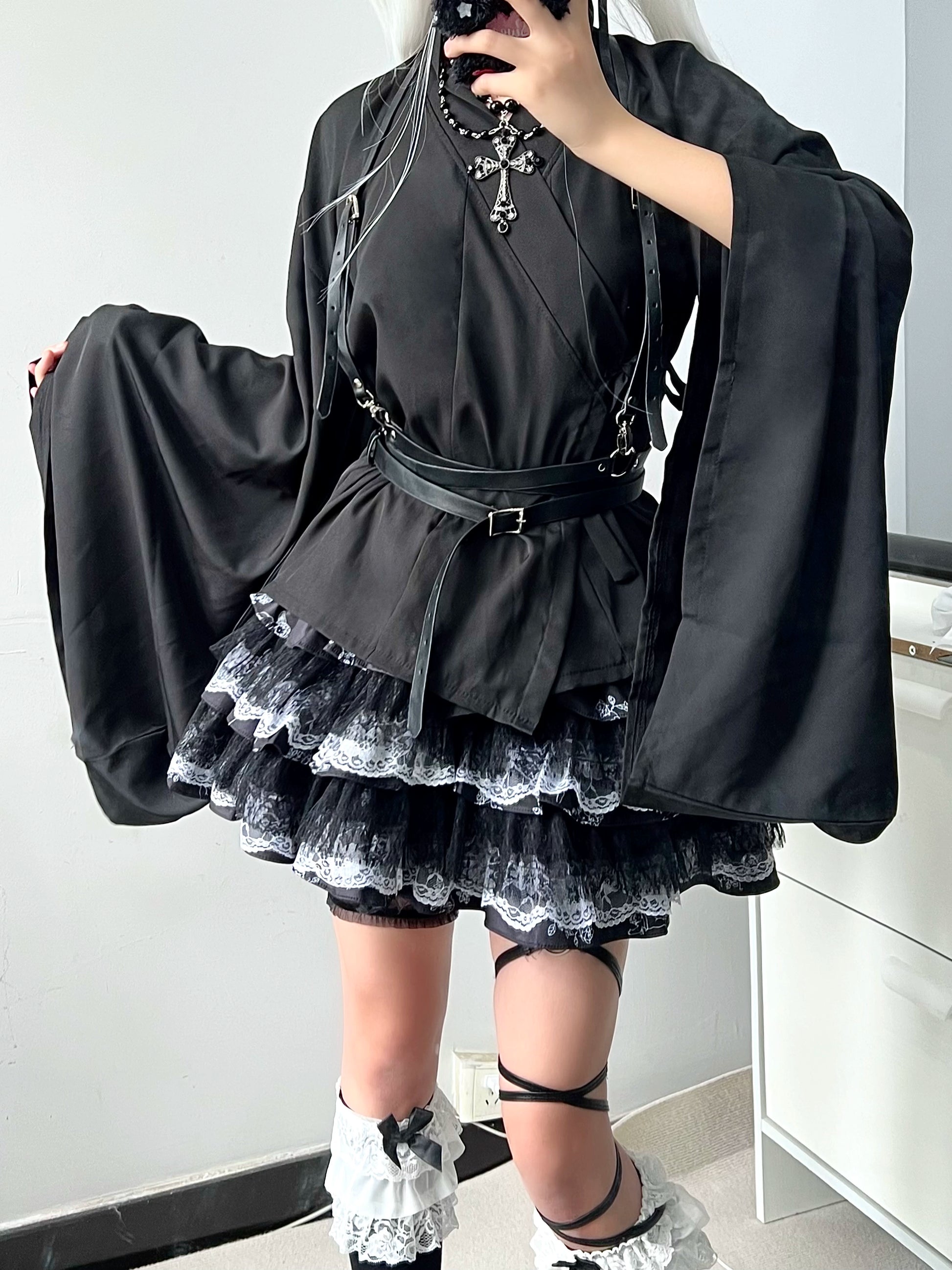 Jirai Kei Skirt Gothic Punk Skirt Black Lace Puff Skirt 36582:558600